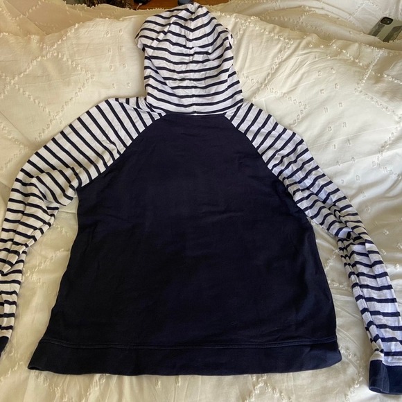 Orvis nautical sweatshirt shirt large long sleeve stripes navy and white hooded - Picture 2 of 7